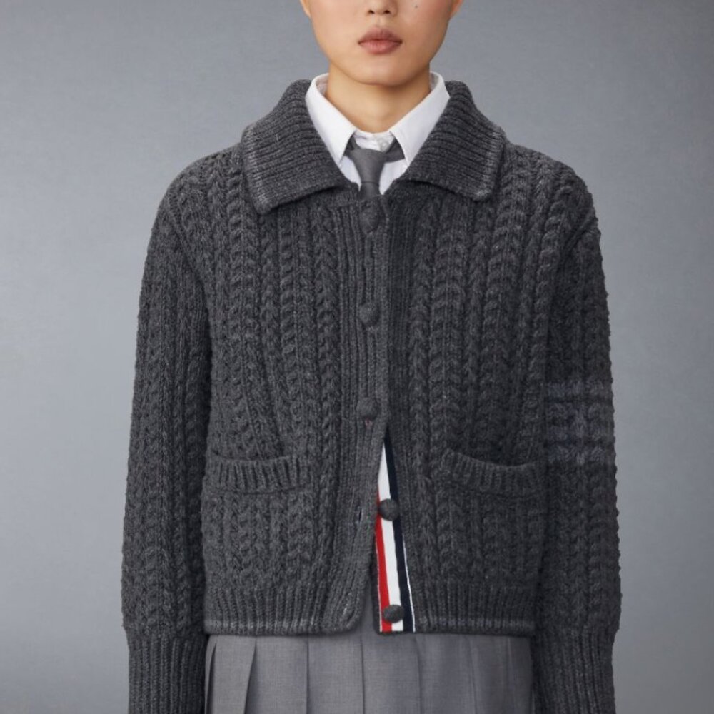 Merino Wool Chunky Links Stitch 4-Bar Polo Cardigan Jacket. No tags, worn once!